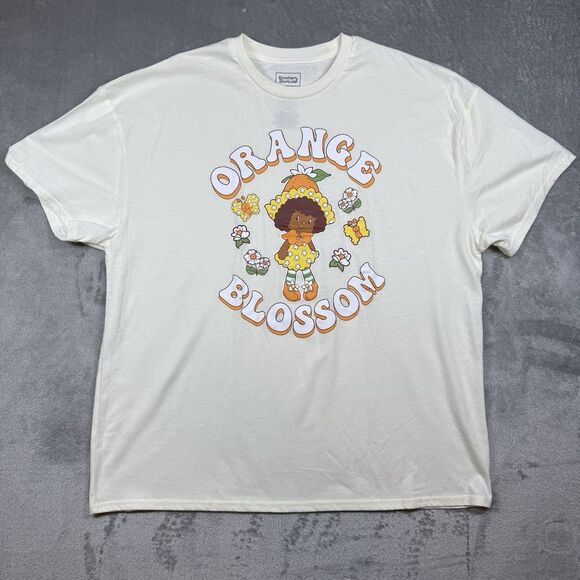 Strawberry Shortcake Tops - Strawberry Shortcake Shirt Womens 2XL Yellow Cotton Short Sleeve Orange Blossom